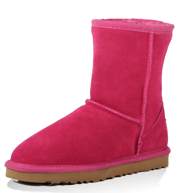 Новинка; Модные женские зимние ботинки наивысшего качества; зимние ботинки из натуральной коровьей кожи; натуральный мех; теплые женские ботинки; Женская шерстяная обувь - Цвет: rose red