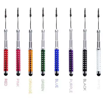 

Rhinestone Style Telescopic Three Sections Mini Stylus Touch pen with Dust Plug For Mobile Phone Stylus Pen 200pcs/lot