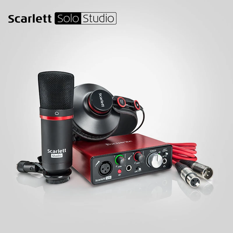 Focusrite Scarlett Solo Studio 2-го поколения USB звуковая карта usb аудио интерфейс+ CM25 конденсаторный микрофон+ гарнитура HP60