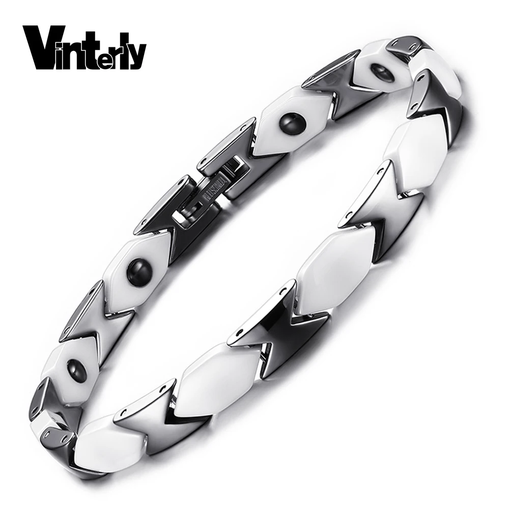 

Vinterly White Ceramic Bracelet for Women Chain Healing Energy Magnetic Hematite Bracelets & Bangles Friendship Women Jewelry