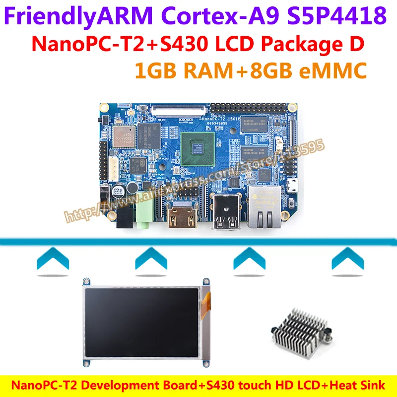 

S5P4418 Cortex-A9 NanoPC-T2 Development Board(1GB RAM,1.4GHz)+4.3' S430 Capacitive touch HD LCD Screen+Heat sink=NanoPC T2 Kit D