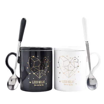 

2 piece set Beautifully Ceramic mug wedding gift cup set girlfriends couple a pair of cups with cover spoon Home tea cup