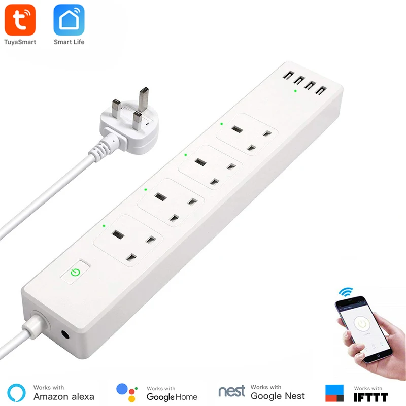 США Стандартный WiFi удлинитель Smart power Strip 4 AC Plug 4 usb порта для Alexa и Google Assistant iftt Поддержка Smart Life - Комплект: UK standard