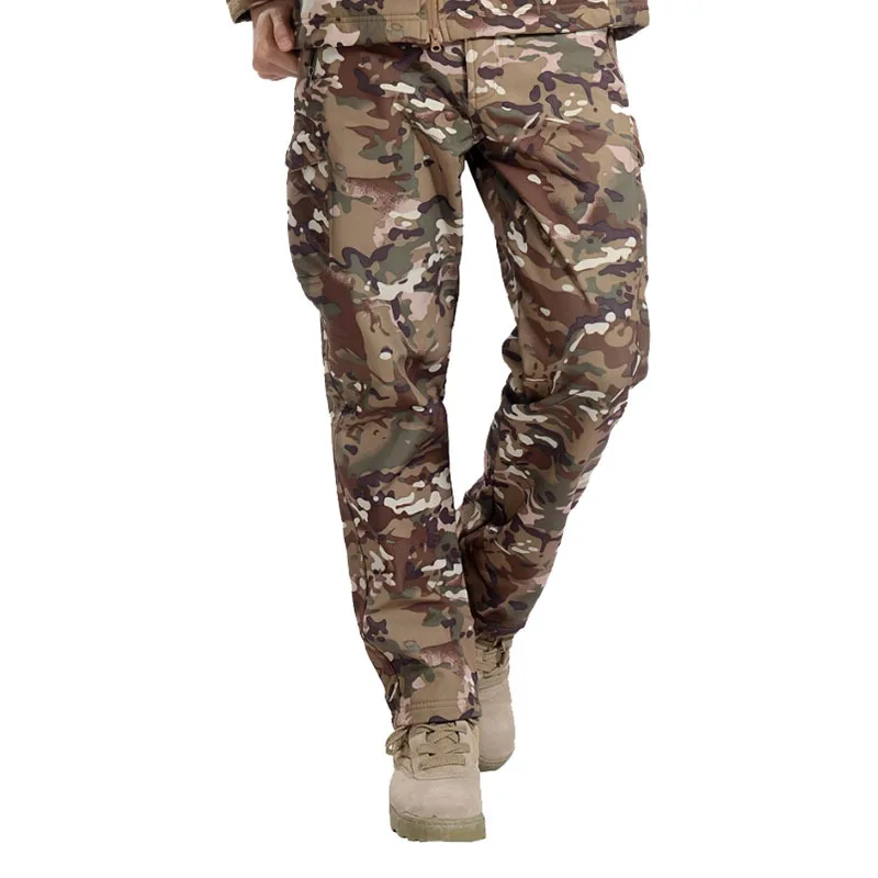 Мужские зимние тактические военные камуфляжные длинные штаны из мягкой кожи акулы, ветрозащитные водонепроницаемые теплые камуфляжные армейские флисовые штаны 3XL - Цвет: CP Camouflage