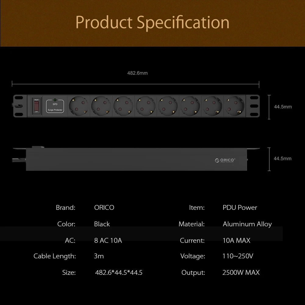 Промышленная силовая лента ORICO PDU 8 AC 10A защита от перенапряжения удлинительная