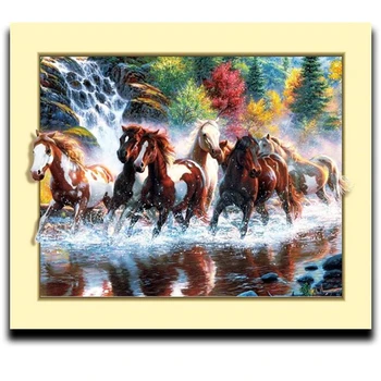

Painting Diamond cross stitch Animals Square \ mosaic Round Strass Full embroidered Horse running in the water