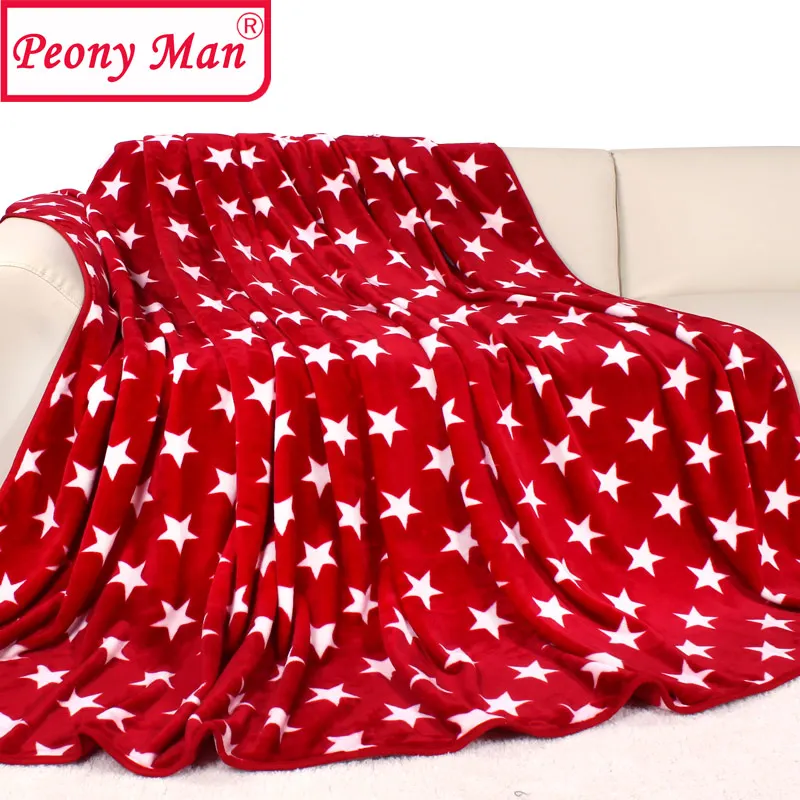 Высокое качество! Фланелевое Одеяло для взрослых, плотное, теплое, весеннее, звездное, покрывало, стеганое, домашнее, супер мягкое, клетчатое, флисовое, фирменные покрывала на кровать - Цвет: Red Star