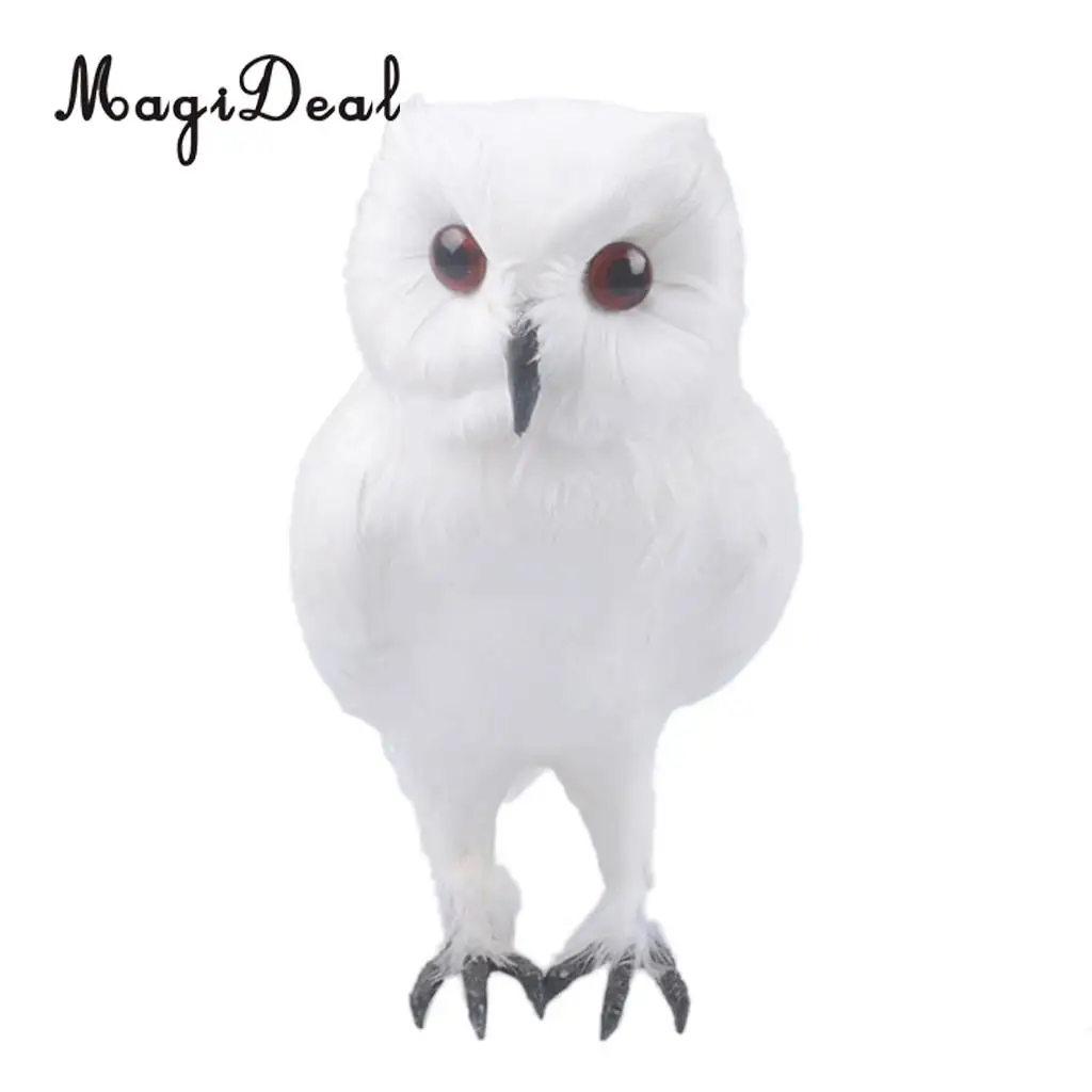 MagiDeal Fake Artificial Owl Bird Feather Realistic Taxidermy Home Garden Decor White for Home Garden Yard Shop Window