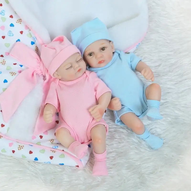 Tiny Reborn Baby Doll Twins 10" inch Girl Gift Silicone Full Vinyl Baby Toys Lifelike Newborn