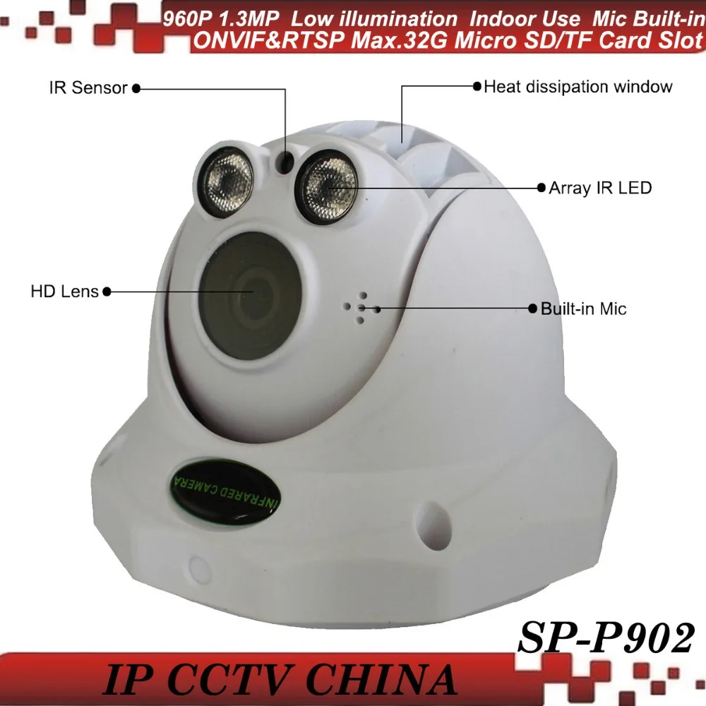 

SunEyes  SP-P902 ONVIF Dome IP Camera 1.3MP 960P  Project High Quality with Two Way Audio and Micro SD/TF Card Slot Array IR LED
