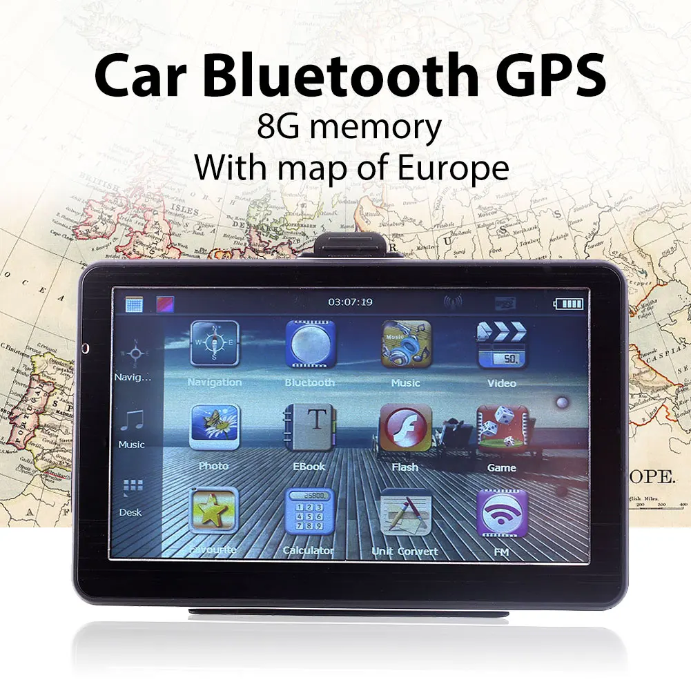 

Bluetooth GPS Car Navigation 7 Inches EU Maps MP3 Player Bright LCD Screen