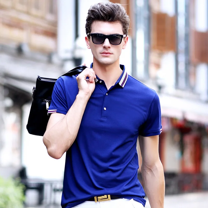 

New short sleeve Stripe Men T-Shirt cotton 2019 Summer man Tshirts Business Casual lapel tops men's Tees clothing L-XXXL