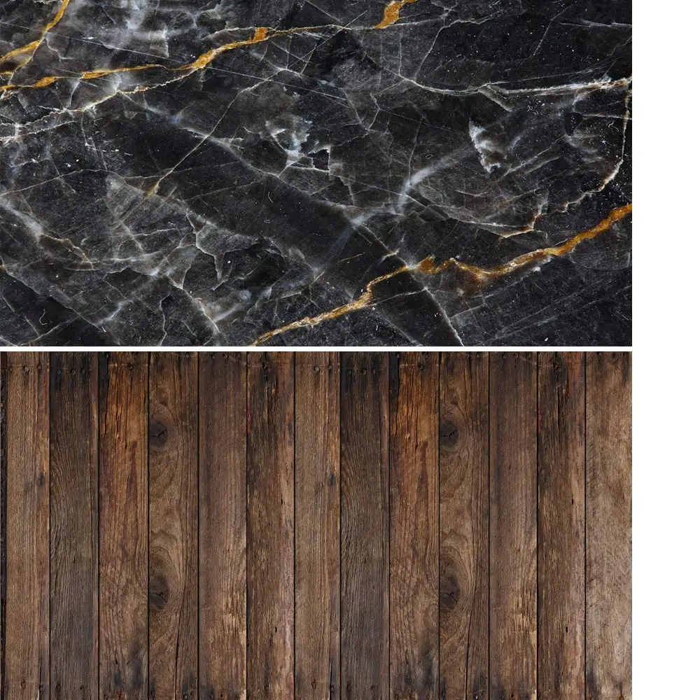 

2 in 1 Deep Marble and Brown Wood Pattern Waterproof Paper Photo Backdrop for Food Seamless Paper Board Photo Studio Props WB-01