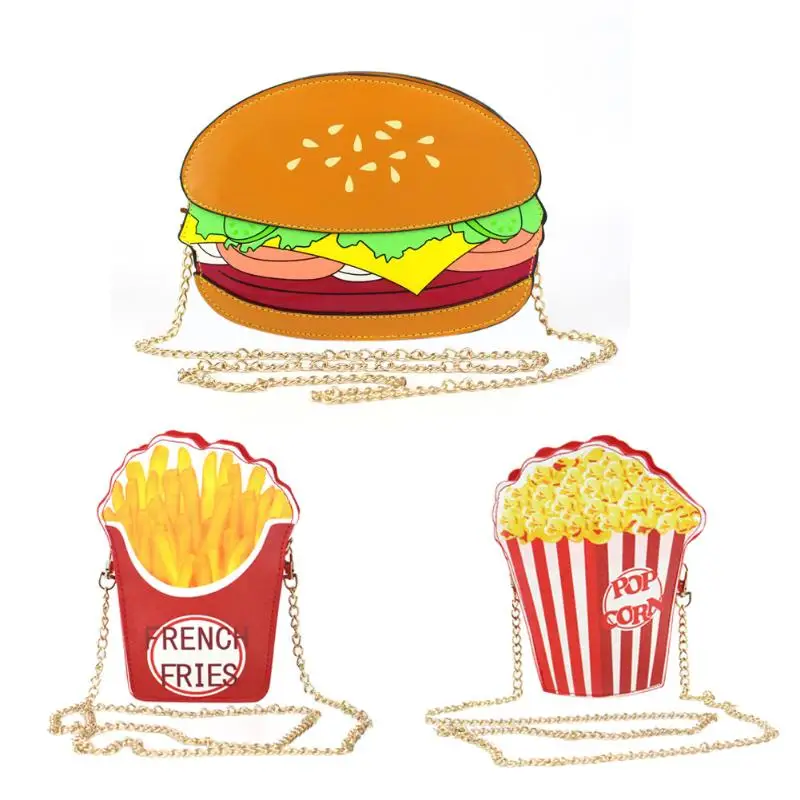 

Unique Cartton Crossbody Bags for Women Hamburger French Fries Popcorn Shape Shoulder Messenger Bags Handbag Bolsas Femininas