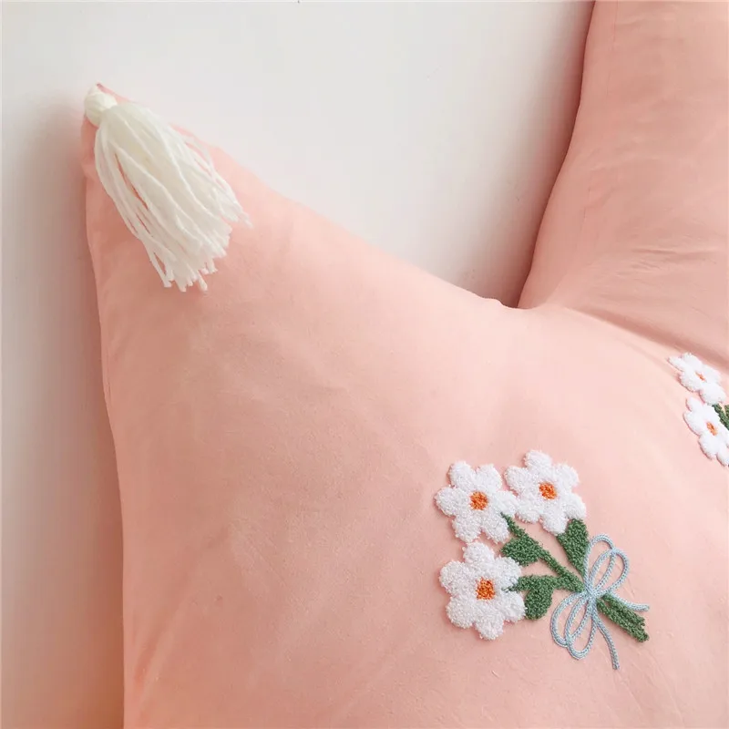 Серые, розовые белые цветы вышивка Ленточки Корона супер мягкий промывают хлопок 1,2 м 1,5 м 1,8 м большой спинкой кровать подушки кровати украсить