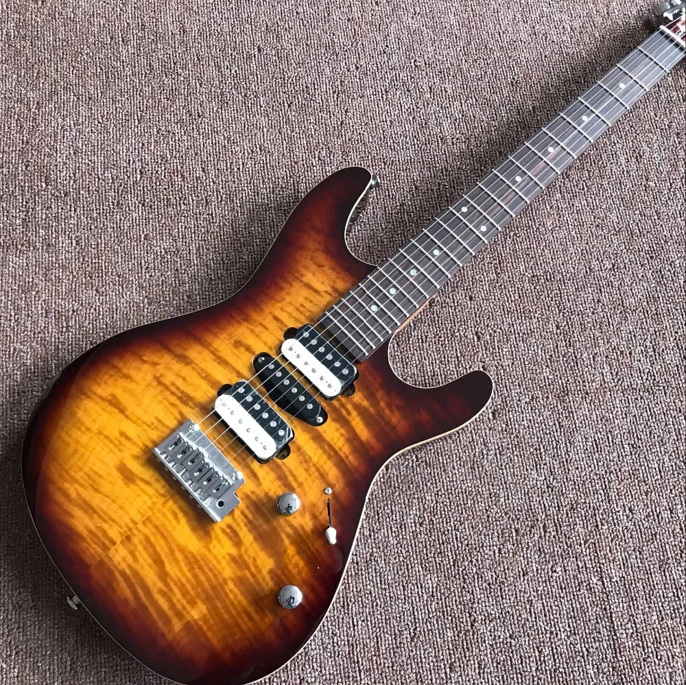 

handwork 6 stings Tiger Flame top Sunburst Electric Guitar.Rosewood fingerboard guitarra.real photos