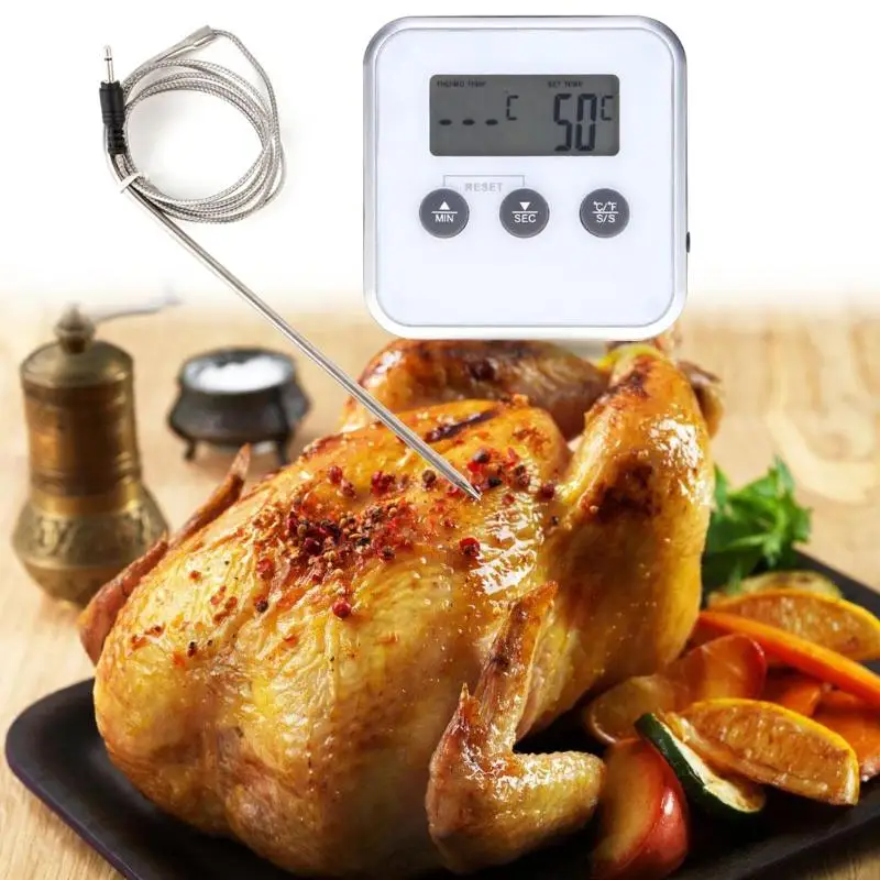 Цифровой электронный термометр для еды с таймером для приготовления мяса, духовки, измеритель температуры, Дистанционный датчик