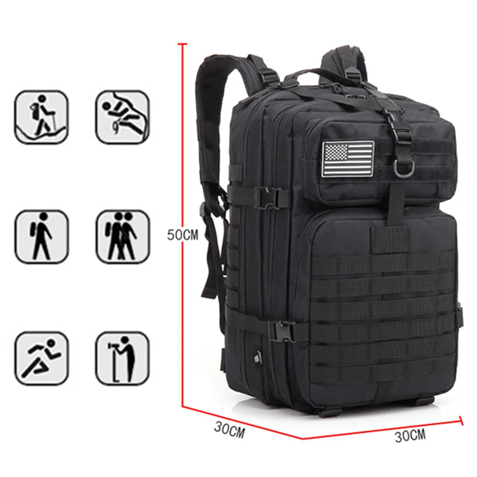 Kaufen Outdoor Sport Rucksäcke Militärische Taktische Rucksack Flagge Patch Armee Rucksack Camping Große Bagpack 3P Wasserdicht Molle Taschen Packs