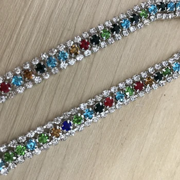 

Luxury Blue/Green/Black/Yellow Mix Color Beaded Chain Trim Sewing Ribbon Embellishment New Arrivals 3 Yards