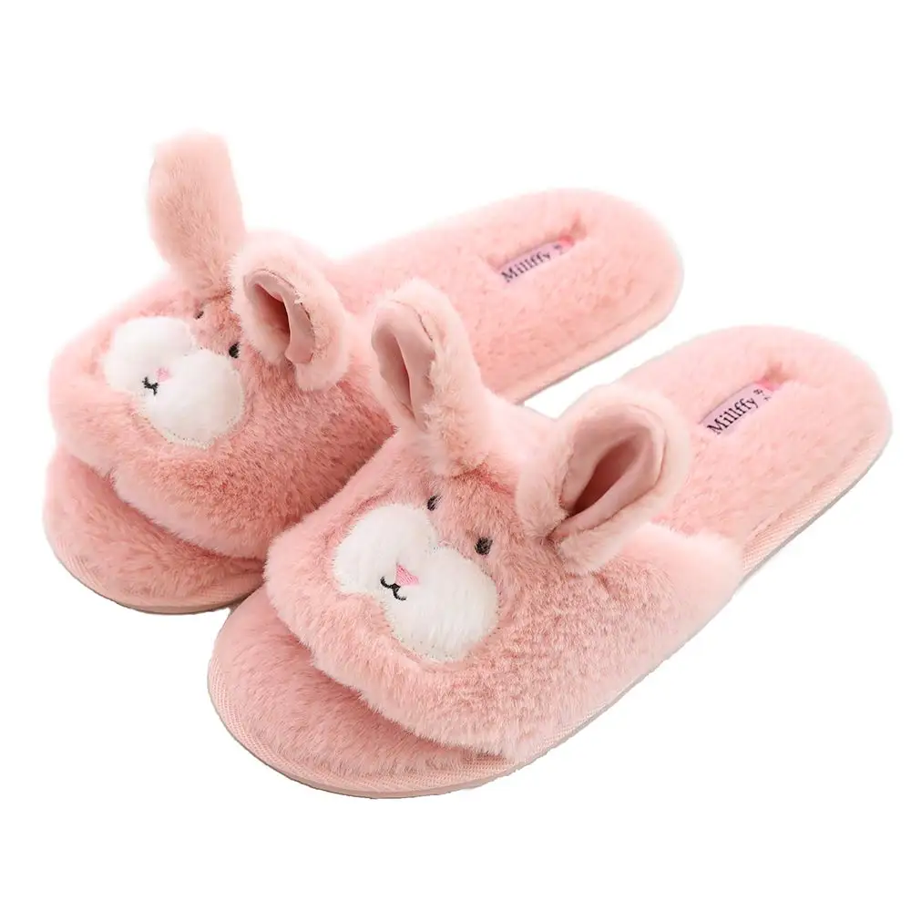 pink Millffy/женские тапочки с открытым носком; милые женские тапочки Банни; розовые пушистые тапочки с собачкой; домашние тапочки - Цвет: pink