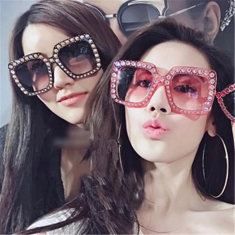 ASOUZ2018 new fashion square ladies crystal diamond sunglasses UV400 retro luxury brand men's classic big-frame glasses goggles (14)