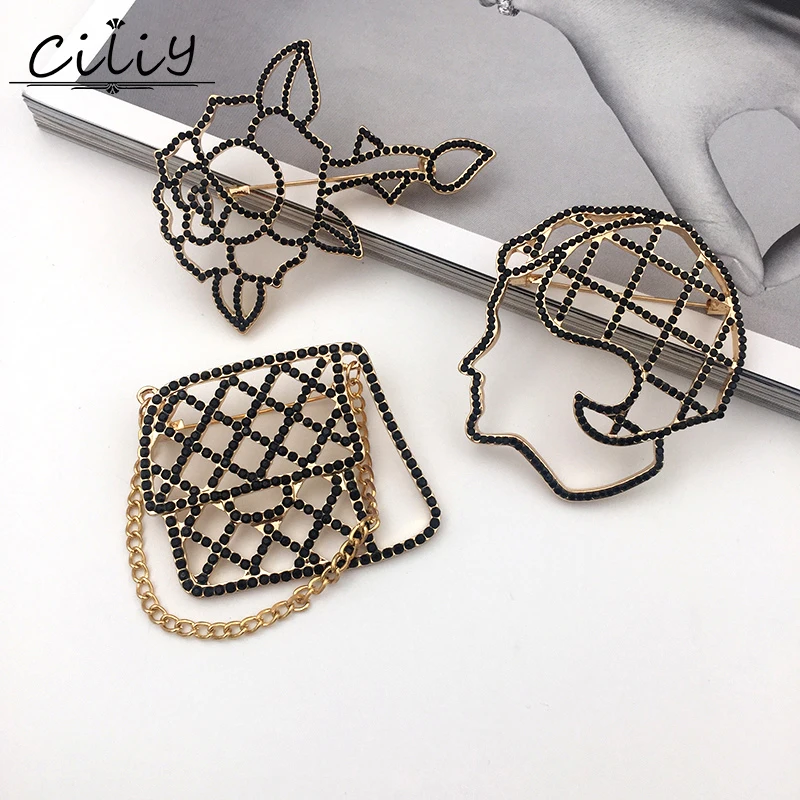 

Ciliy Luxury Fashion Portrait Pin Rhinestone Flowers Bag Brooches Women Girlfriend Gift Personalized Jewelries Badge 889888/CC