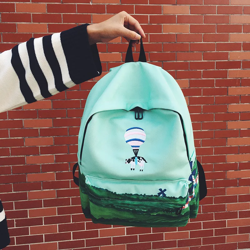 

2017 Newest Design Fire Ballon Animal Embroidery Backpack 3D Landscape Printing Backpack School Bags For Teenager Girls Rucksack