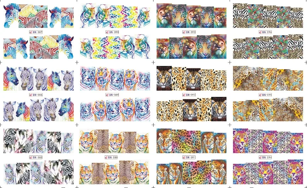 

12 Sheets/Lot Stripe Leopard Rocky Beach Distinctive Individuality Style Print Transfer Sticker Nail Art Water Decals BN01-BN156