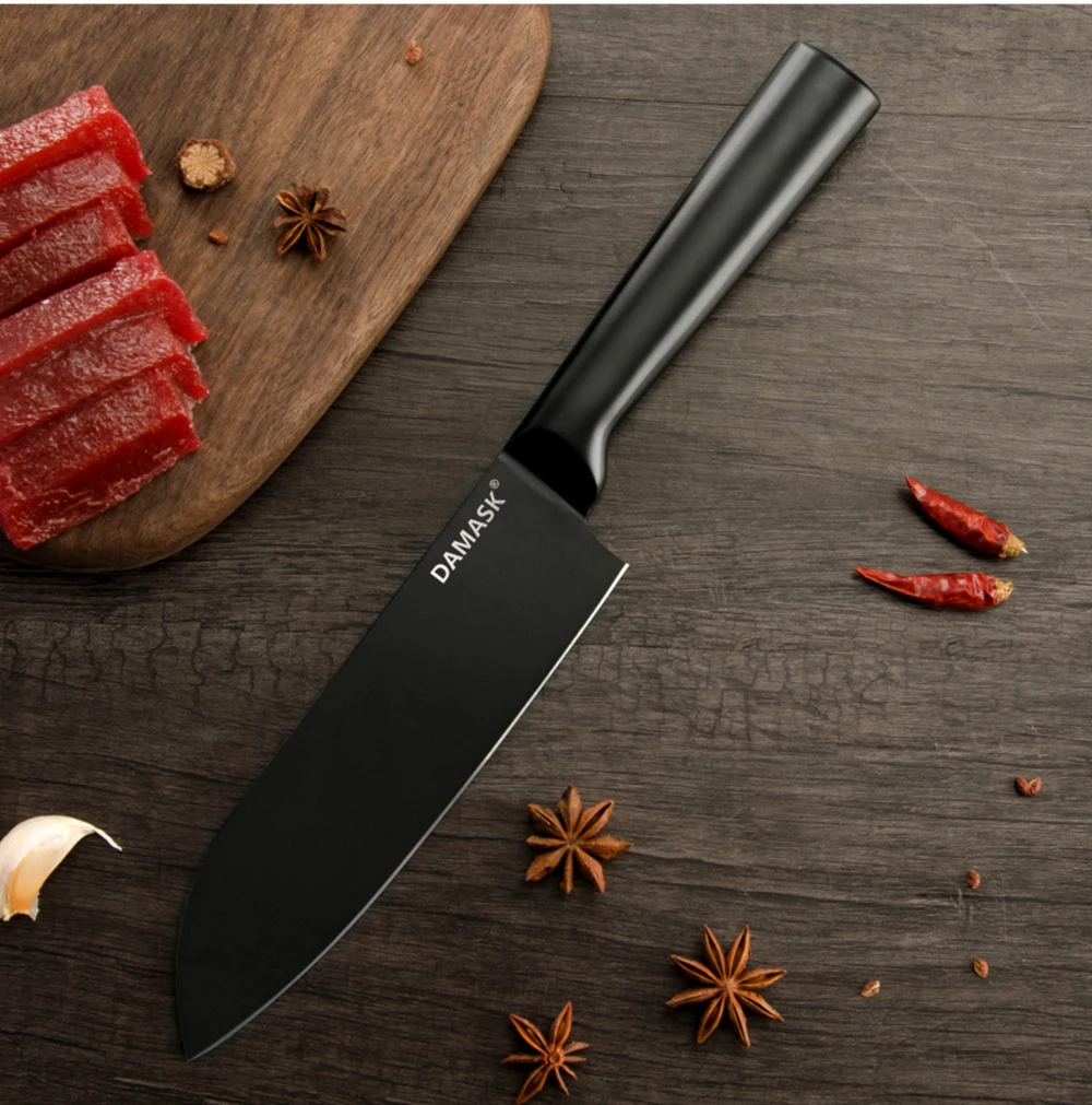 Дамасский кухонный нож шеф-повара, нож из нержавеющей стали, нож Santoku, разделочный нож Nakiri, универсальный нож, антипригарные Черные Аксессуары для приготовления пищи