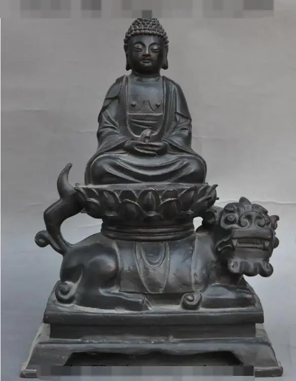 

S03784 12"tibet buddhism bronze seat lotus Lion sakyamuni Shakyamuni Tathagata statue (B0413)