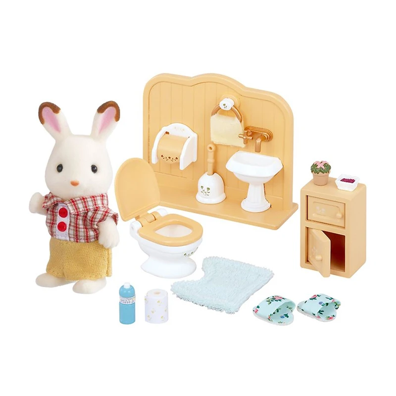 Sylvanian Families кукольный домик мебель фигурка игрушка куклы шоколадный кролик братец Набор для туалетных комнат Новинка#5015