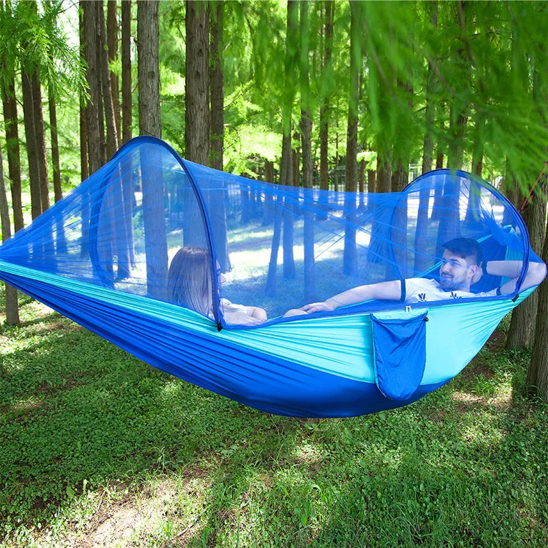 2021 Camping Hammock with Mosquito Net Pop-Up Light Portable Outdoor Parachute Hammocks Swing Sleeping Hammock Camping Stuff