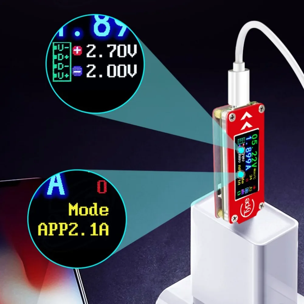 Лидер продаж Tc64 тип-c цветной ЖК-дисплей Usb Вольтметр Амперметр измеритель