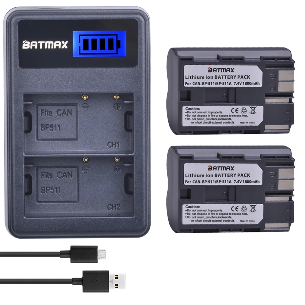 Billig 2X BP 511A BP 511 BP 511 511A BP511A Batterie Bateria + LCD Dual USB Ladegerät für Canon G6 G5 G3 G2 g1 EOS 300D 50D 40D 30D 20D 5D