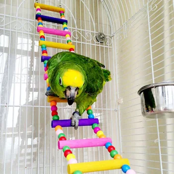 

Pet Bird Toys Wood Ladder Climb Parrot Macaw Cage Swing Shelf Parrot Bites Play brinquedo