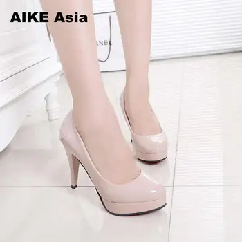 

Women Pumps Fashion Classic Patent Leather High Heels Shoes Nude Sharp Head Paltform Wedding Women Dress Shoes Plus Size 34-42