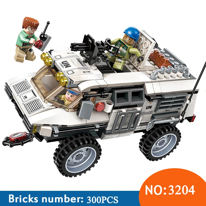 

Enlighten 3204 298pcs Military War City Thunder Mission Gatling White Armored Car Building Blocks Toys For Children