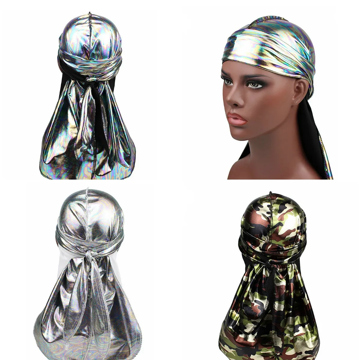 Seide Durag Satin Männer Durags Perücke Bandana Pirate Hut Bandeau Cheveux Frauen Kopf Wrap Elastische Stirnband