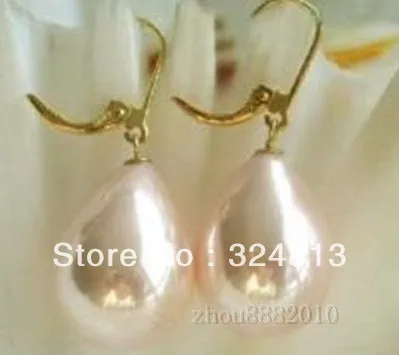 

Exquisite12X16MM Pink South Sea shell pearl teardrop shape earring #2020
