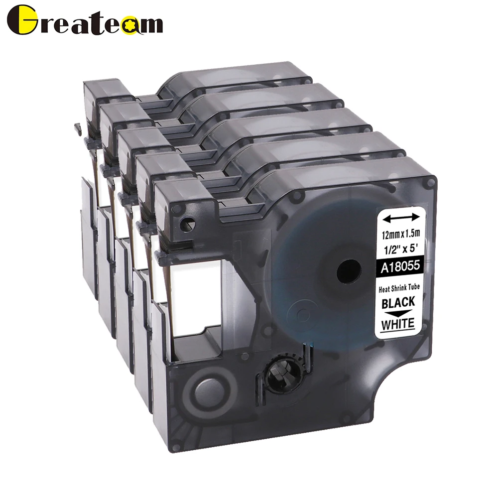 

Greateam 5pcs/lot 18055 Dymo Rhino Heat-Shrink Tube Label Compatible for Dymo Rhino 5000 Label Maker, Black on White 12mm