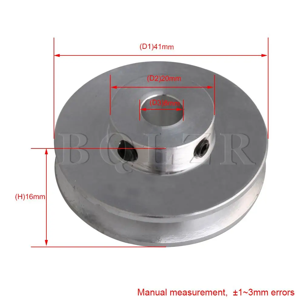 BQLZR 41x16x8MM Silver Aluminum Alloy Single Groove 8MM Fixed Bore Pulley for Motor Shaft 3-5MM PU Round Belts