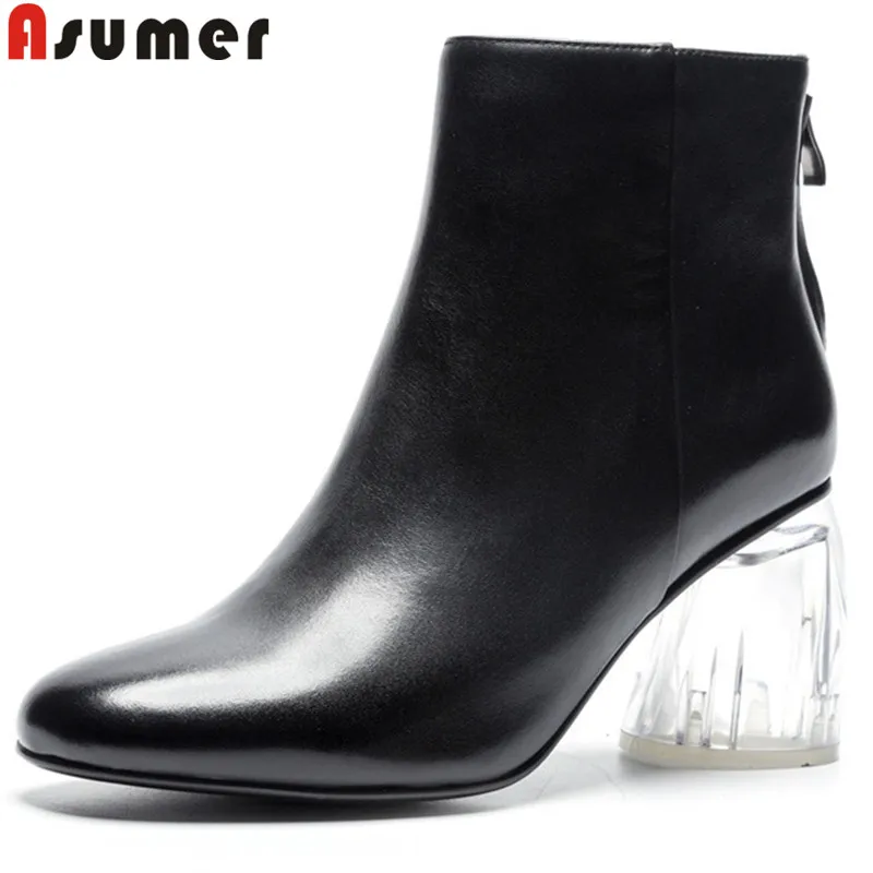 

ASUMER big size fashion hot sale new ankle boots women round toe zip genuine leather boots high heels shoes autumn winter boots