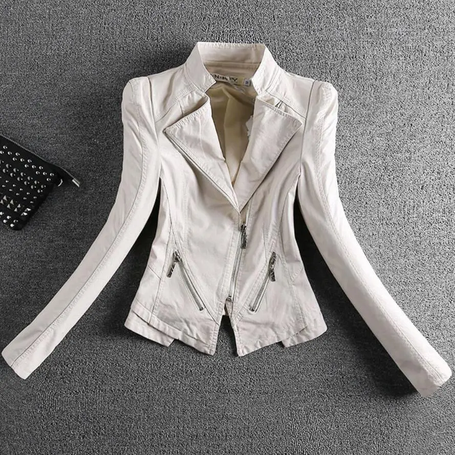 La Mode Slim Taille Pu Stand Black Veste Col Nouvelle Dames Plus En Cuir Lavé 4xl white Femmes Vestes Courtes d4Rwdx