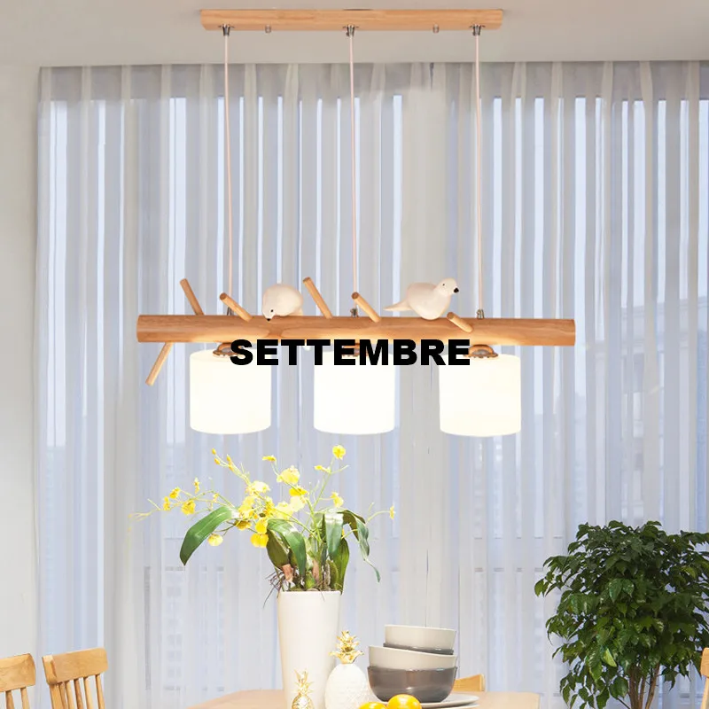 

SETTEMBRE Modern Wood Chandelier White Bird Chandeliers Lighting Dining Room Bedroom Bar Creative Wooden Chandelier Lights