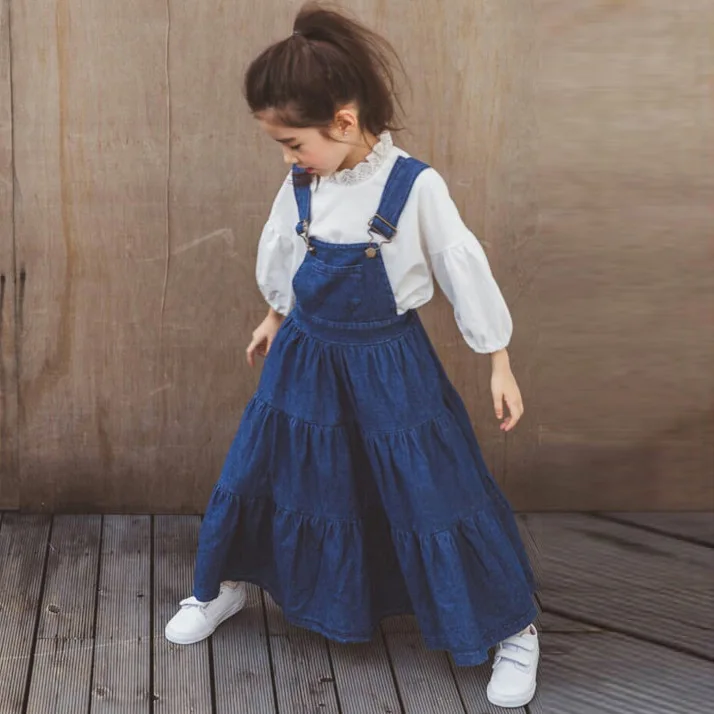 

2018 Fashion Summer Fall Baby denim Jumpsuits Girls jean Overalls quality Child Clothes Teens Kids Overall Straps Dress 4-16Yrs