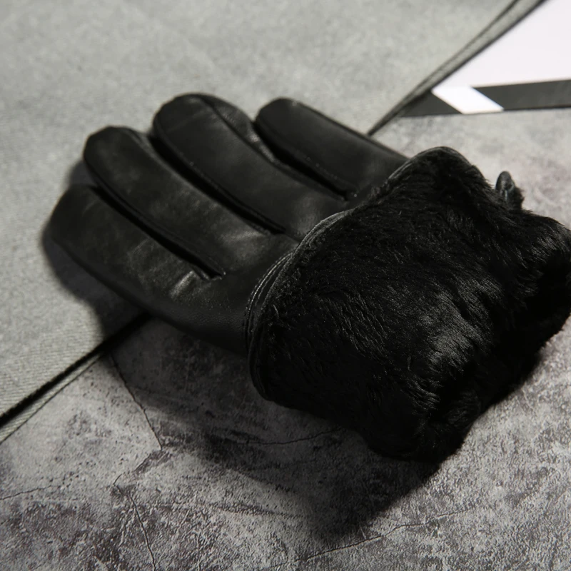 Genuine Sheep Leather Men's Warm Gloves 2019 Winter Male Real Leather Gloves Men Termal Fleece Guantes Driving Gloves Mittens