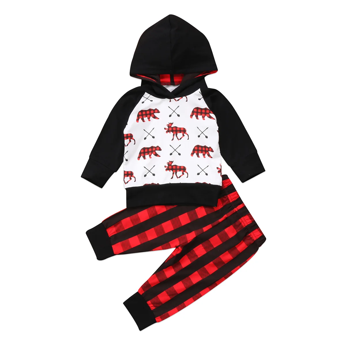 2018 Newborn Infant Baby Boy Girl Hoodies Tops Plaid Pants Cartoon 2Pcs Outfits Anime Deer Set Christmas Xmas Clothes 45 | Детская