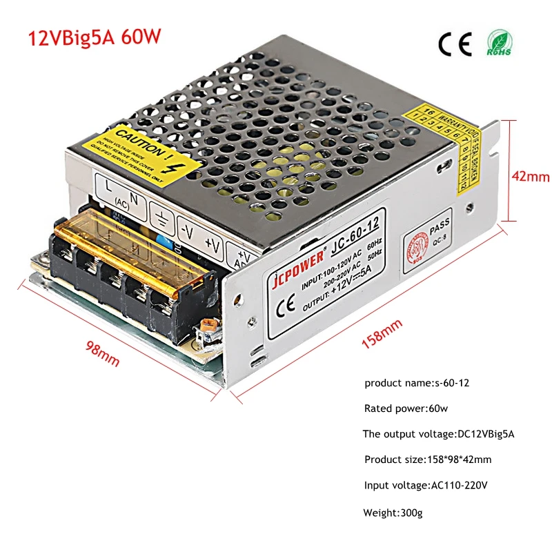 AC110V/220 V постоянного тока до DC5V 12 V 24 V 1A для 60A трансформаторы светодиодный драйвер Мощность адаптер для Светодиодные ленты Выключатель света