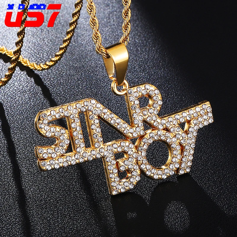 

US7 Iced Out Custom Name Letters Pendants Chain Necklaces Men's Zircon Hip Hop Jewelry Gold Ice Out Rapper Words Necklace