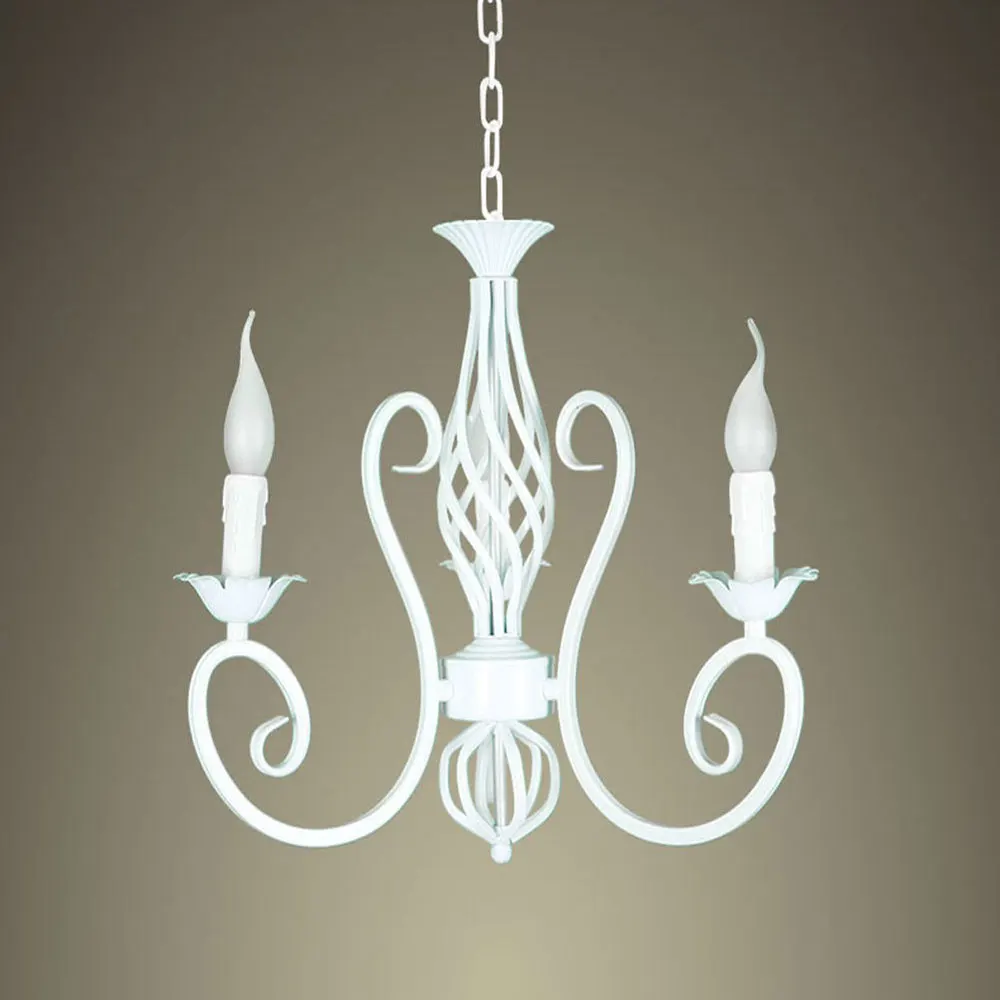 

Wrought Iron Chandelier E14*3pcs LED Candle Light White vintage rustic Pendant Lamp for home study room living room